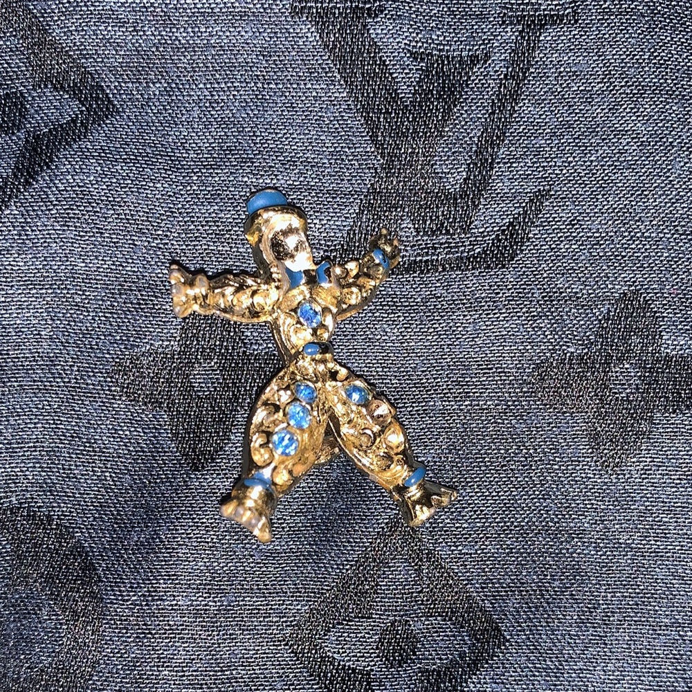 Gold and Blue Clown Brooch